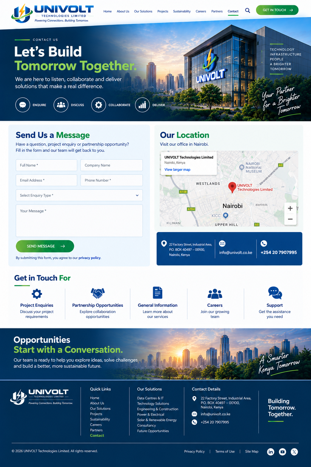 UNIVOLT Contact page design